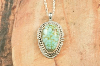 Genuine Number 8 Mine Turquoise Stone set in Sterling Silver Pendant. Free 18